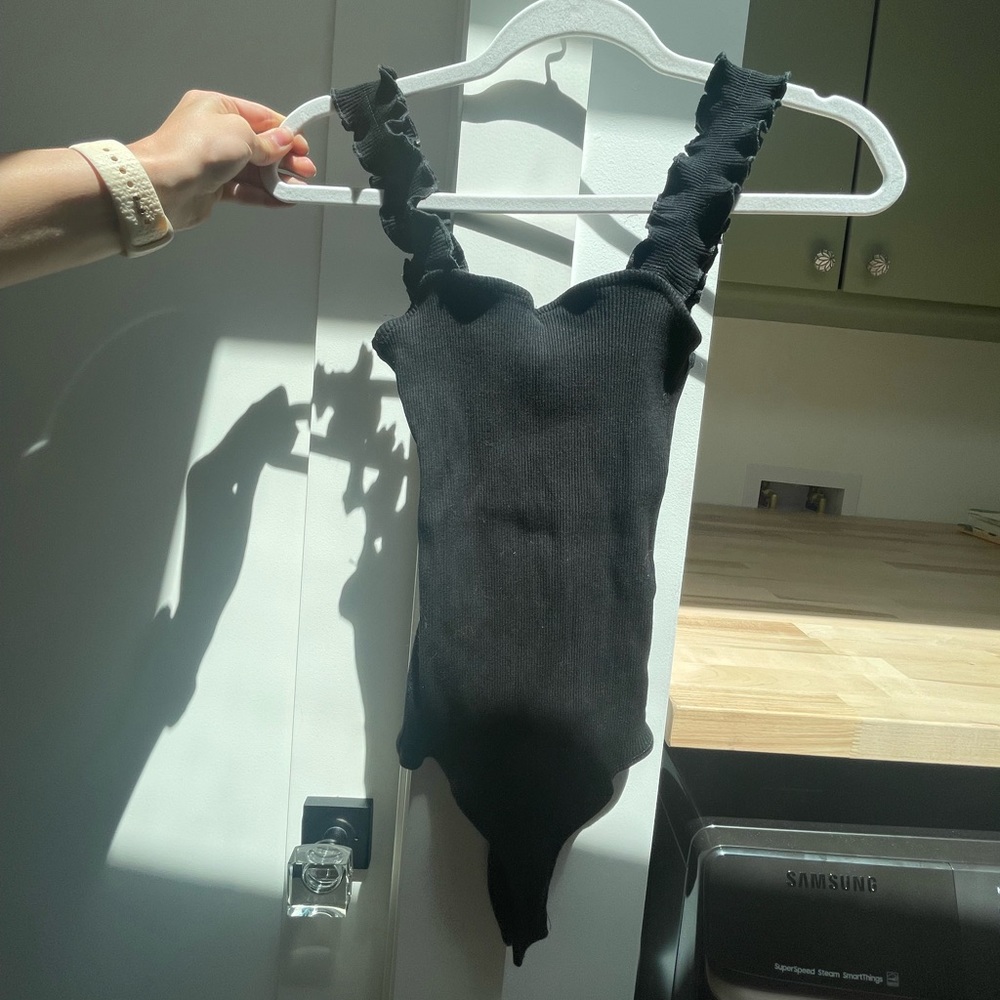 Black Mi Ami Ribbed Black Bodycon Bodysuit Size S